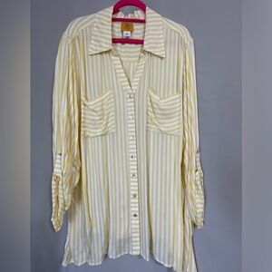 Ruby Rd. Blouse.  Yellow and white stripe.  Size 3X